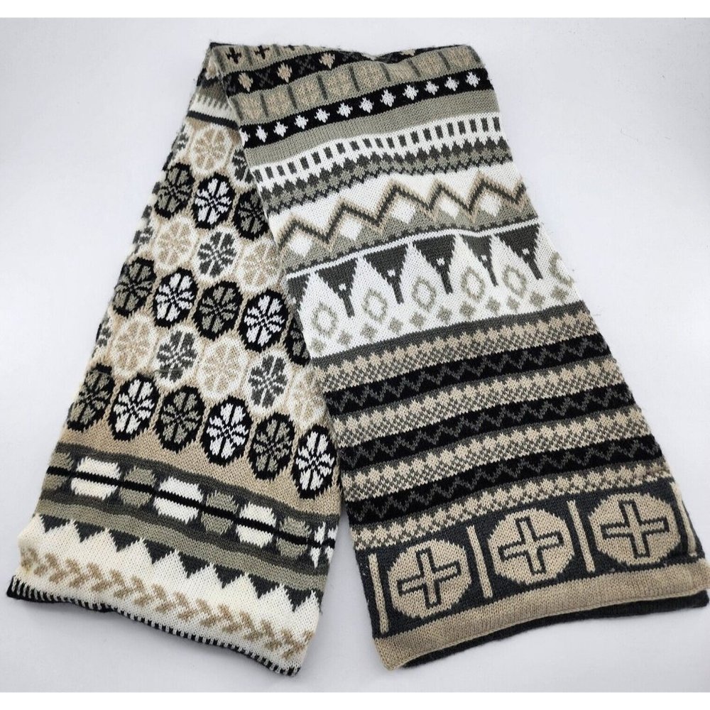 Anthropologie Madison 88 Multi Pattern Knit Scarf Acrylic Gray/White 9.5" x 74"